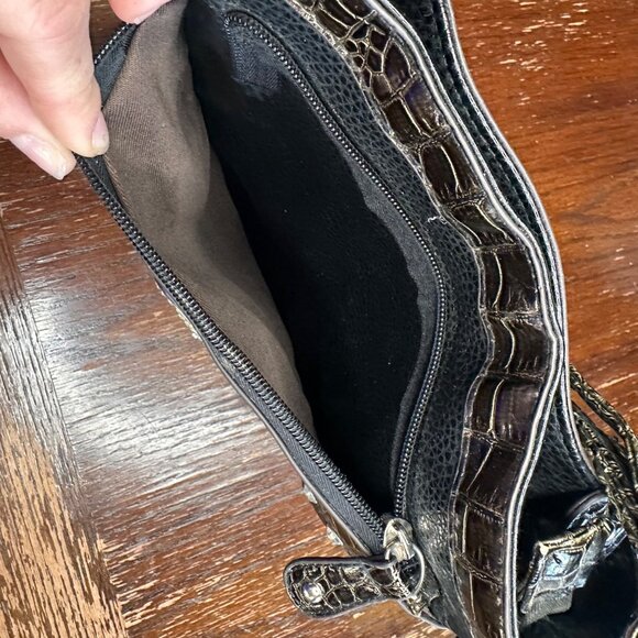 Western Style Rhinestone Faux Reptile Skin Black Silver Crossbody Bag Purse - Picture 4 of 9